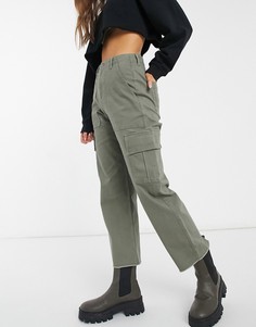 Прямые брюки цвета хаки с завышенной талией в утилитарном стиле Hollister-Зеленый цвет