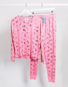 Розовая пижама с золотистым принтом "ананасы" Chelsea Peers-Розовый