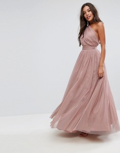 Платье макси на одно плечо из тюля ASOS PREMIUM-Розовый