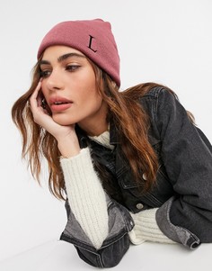 Лиловая шапка-бини с инициалом «L» ASOS DESIGN-Розовый