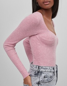Розовое трикотажное боди с элементами корсета Bershka-Розовый цвет