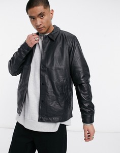 Черная кожаная спортивная куртка ASOS DESIGN-Черный цвет