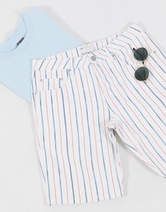 Узкие джинсовые шорты белого цвета с красными и синими полосками ASOS DESIGN-Белый