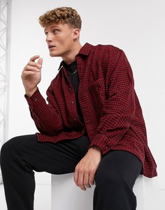 Красная рубашка в стиле super oversized с черным узором «гусиная лапка» из ткани с высоким содержанием шерсти ASOS DESIGN-Красный