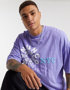Фиолетовый выбеленный удлиненный oversized-лонгслив с текстовым принтом спереди ASOS DESIGN