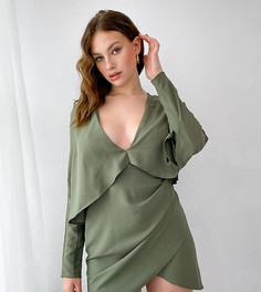 Платье мини на бретельках с кейпом и запахом на юбке ASOS DESIGN Tall-Зеленый