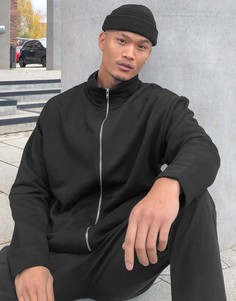Трикотажная спортивная куртка черного цвета в стиле oversized с воротником-стойкой ASOS DESIGN-Черный