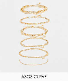 Набор из шести золотистых браслетов-цепочек с разным дизайном ASOS DESIGN Curve-Золотистый