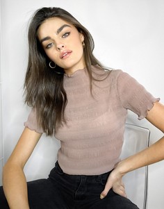 Пыльно-розовый свободный топ с короткими рукавами и высоким воротом Elfrida от Weekday-Черный цвет