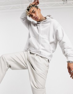 Худи в стиле oversized с воротником-стойкой и необработанной кромкой светло-серого цвета ASOS DESIGN-Серый