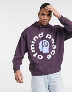 Oversized-худи насыщенного фиолетового цвета с эффектом масляной стирки и принтом "Peace of mind" ASOS DESIGN-Фиолетовый цвет