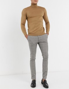 Серые строгие брюки в синюю клетку Topman-Серый