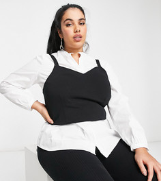 Белая рубашка и черный жилет верхним слоем Vero Moda Curve-Многоцветный