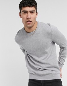 Серый меланжевый джемпер с круглым вырезом Topman