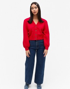 Красный кардиган из переработанного материала с длинными рукавами Monki Cardi