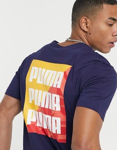 Темно-синяя футболка с принтом на спине Puma-Черный цвет