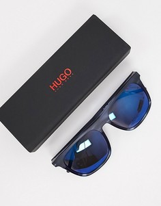 Квадратные солнцезащитные очки в черной оправе с синими линзами HUGO-Черный