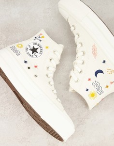 Кремово-белые высокие кеды с вышивкой Converse Chuck Taylor All Star-Белый