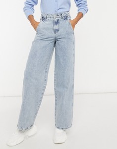 Потертые джинсы в винтажном стиле с завышенной талией и вставками Lost Ink-Голубой