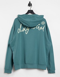 Зеленый выбеленный oversized-худи с логотипом на спине ASOS Daysocial-Зеленый цвет