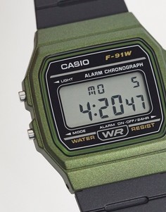 Цифровые часы в стиле унисекс с силиконовым ремешком черного и зеленого цвета Casio F-91WM-3AEF Unisex-Черный цвет