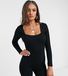 Черный облегающий комбинезон-шорты с квадратным вырезом ASOS DESIGN petite
