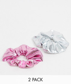 Набор из двух резинок для волос (розовая и серебристая) с эффектом металлик ASOS DESIGN-Многоцветный