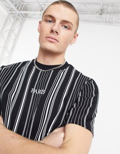 Черная футболка в полоску с принтом "Paris" River Island-Черный цвет