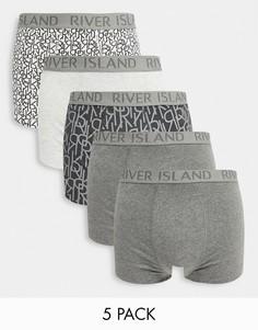 Набор из 5 пар серых трусов-хипстеров River Island-Серый