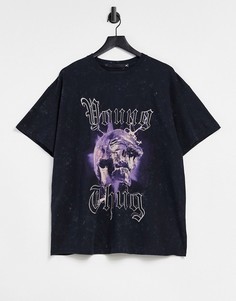 Черная oversized-футболка с принтом "Young Thug" Mennace-Черный цвет