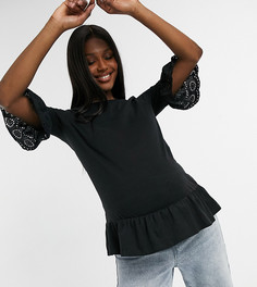 Черная футболка с баской и отделкой кроше на рукавах New Look Maternity-Черный
