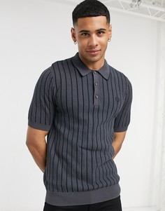 Темно-серая вязаная футболка-поло в полоску Fred Perry-Серый