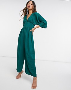 Комбинезон с рукавами-кимоно и широкими штанинами темно-зеленого цвета ASOS DESIGN-Зеленый цвет