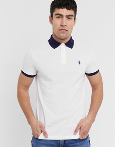 Белая узкая футболка-поло из пике с контрастным воротником и логотипом Polo Ralph Lauren-Белый