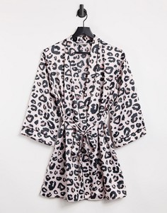 Атласный халат с леопардовым принтом Loungeable-Многоцветный