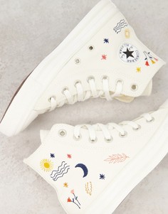 Кремово-белые высокие кеды с вышивкой Converse Chuck Taylor All Star-Белый