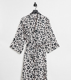 Атласный халат с леопардовым принтом Loungeable Curve-Многоцветный