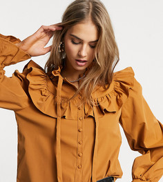 Блузка с рюшами на воротнике Fashion Union-Коричневый цвет