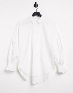 Белая хлопковая рубашка с отделкой на манжетах Vila-Голубой