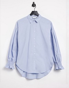 Голубая хлопковая рубашка с отделкой на манжетах Vila-Голубой