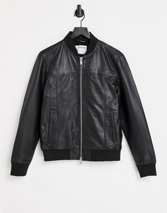 Черная кожаная куртка Selected Homme-Черный цвет