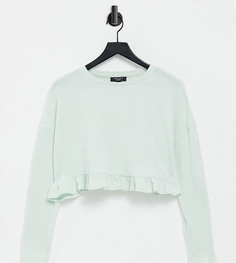 Шалфейно-зеленый топ для дома в рубчик с волнистыми краями New Look Petite-Зеленый цвет