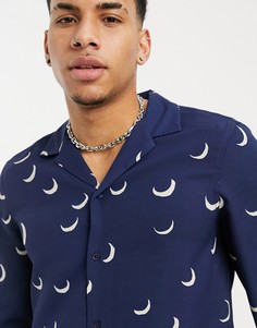 Темно-синяя рубашка классического кроя с лунным принтом ASOS DESIGN-Темно-синий