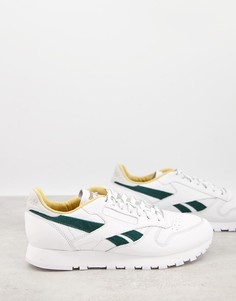 Кожаные кроссовки белого и зеленого цвета Reebok Classics-Белый