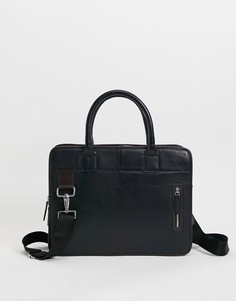 Черно-коричневый кожаный портфель ASOS DESIGN-Черный цвет