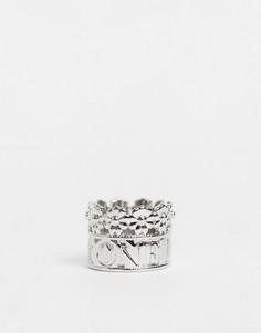 Серебристое кольцо с цветочным узором и надписью "Оne love" ASOS DESIGN-Серебристый