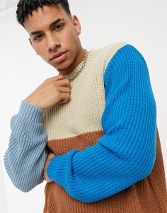 Вязаный oversized-джемпер в рубчик в стиле колор блок ASOS DESIGN-Многоцветный