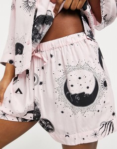 Розовые комбинируемые пижамные шорты из 100% модала с астрологическим принтом ASOS DESIGN-Розовый цвет