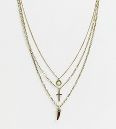 Ожерелье в несколько рядов цвета выцветшего серебра с камнем и крестом Reclaimed Vintage Inspired-Серебристый