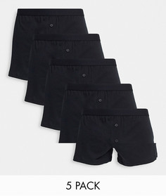 Комплект из 5 черных трикотажных боксеров ASOS DESIGN-Черный цвет